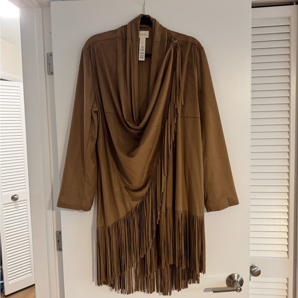Chico’s size 3 Fringe jacket with side button feature